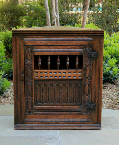 Antique English Oak CORNER Cabinet Hanging Medicine Spice Storage Wall Cabinet