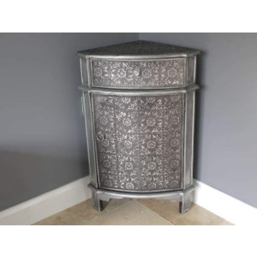 Silver Embossed Corner Cabinet